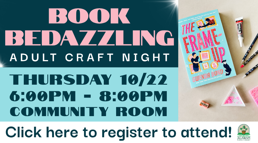 Click here to register to attend Book Bedazzling on Thursday, October 22nd at 6PM!